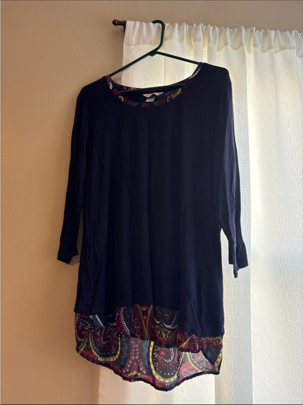 Christopher & Banks Navy Tunic with Multicolor Paisley Hem
